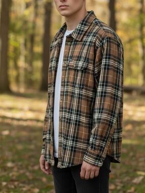 Smith's Workwear Men’s Brown Black Plaid Flannel Button Up Shirt Jacket Sz 2XL